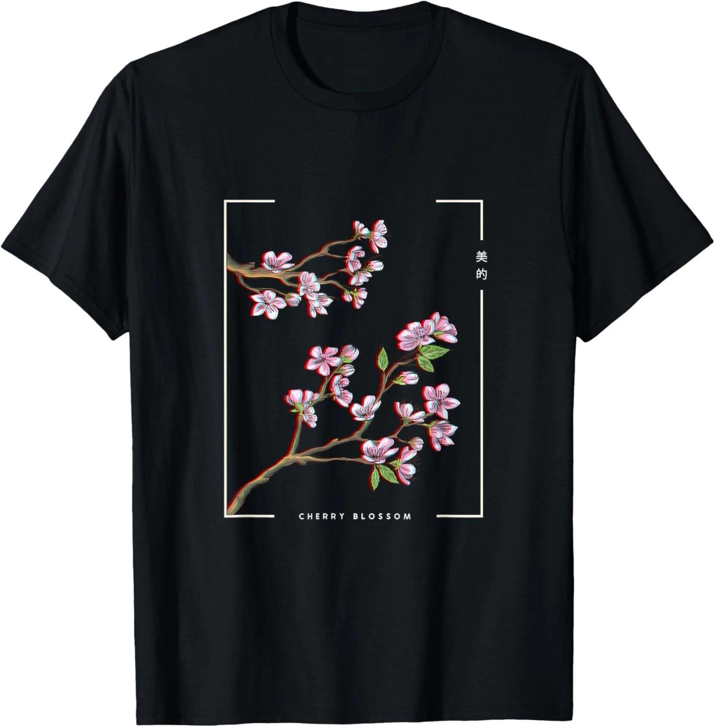 Japanese Aesthetic Vaporwave Cherry Blossom Glitch Anime T-Shirt 4XL