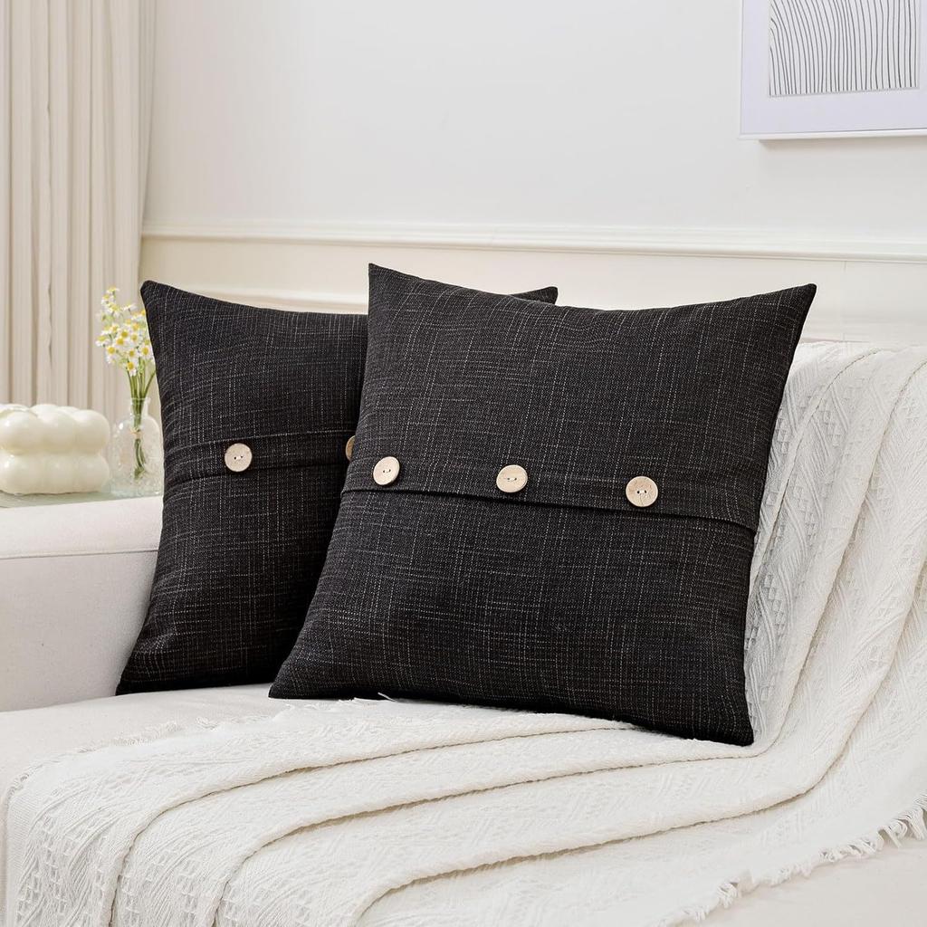Creative Cotton and Linen Button Pillow Cover Solid Color Light Luxury Linen Double Needle Coconut Button Cushion Cover Coconut Button Pillow