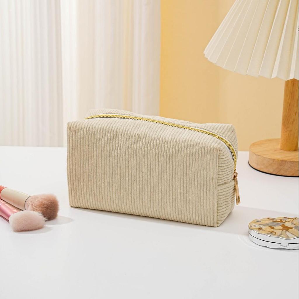 Korean Style Cute Corduroy Makeup Bag and Large Capacity Pencil Case for Girls
