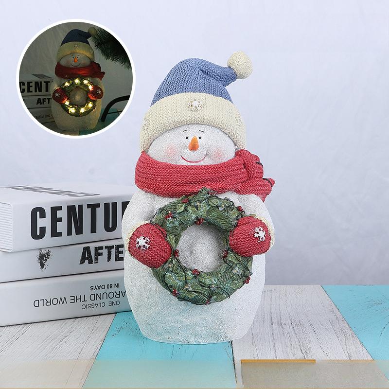 Christmas Decoration Glowing Cute Snowman Doll Night Light Party Decoration Supplies Resin Ornaments Christmas Gifts