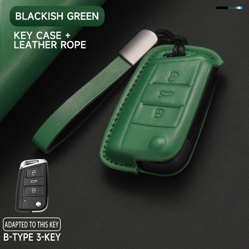 KTDJ9 Leather Car Key Cover Case Protection Shell Keychain For Skoda Octavia A5 kodiaq Fabia Scala Karoq Superb Kamiq Rapid Yeti