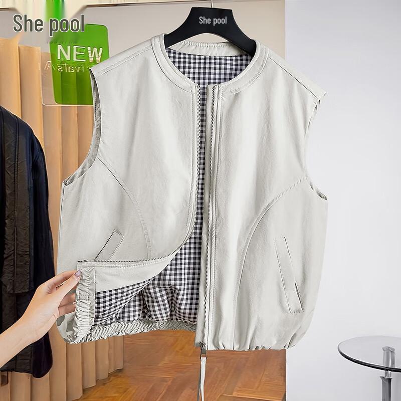 

Women s Round Neck Zipper Sleeveless Padded Vest One Size