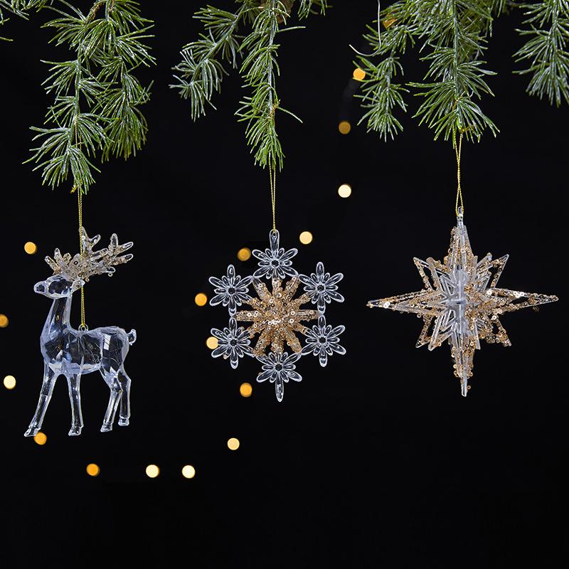 1Pcs Christmas Tree Scene Decoration Christmas Practical Sequin Acrylic Solid Color Pendant Transparent Snowflake Pendant