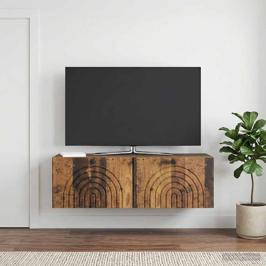 Wall Mounted TV Cabinet Reclaimed Wood Look 98 x 31 x 30 cm Particleboard