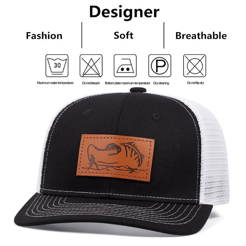 Men's Fashion Fisherman Pattern Leather Label Richardson Duck Tongue Hat Adjustable Hip Hop Baseball Hat Sunshade Cowboy Caps