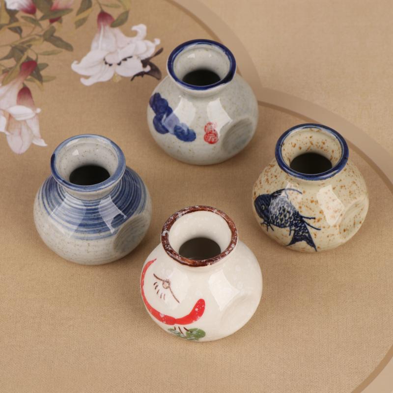 Chinese Style Ceramic Toothpick Holder Mini Retro Cotton Swab Storage Jar Simple Small Vases Decor Toothpick Dispenser Box