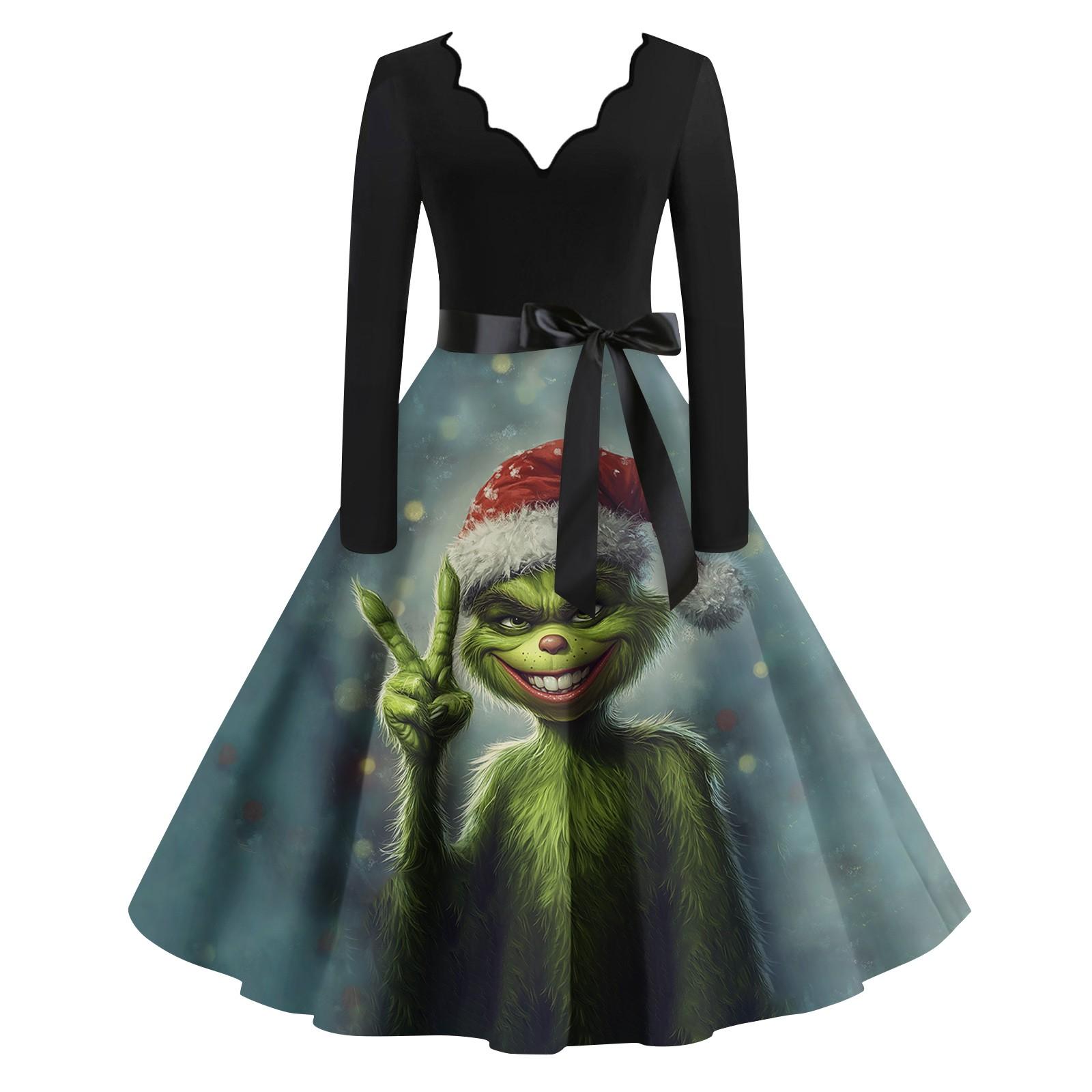 

Женское повседневное модное платье с длинным рукавом и принтом, вечернее повседневное платье с V-образным вырезом и вырезом XXXXXL