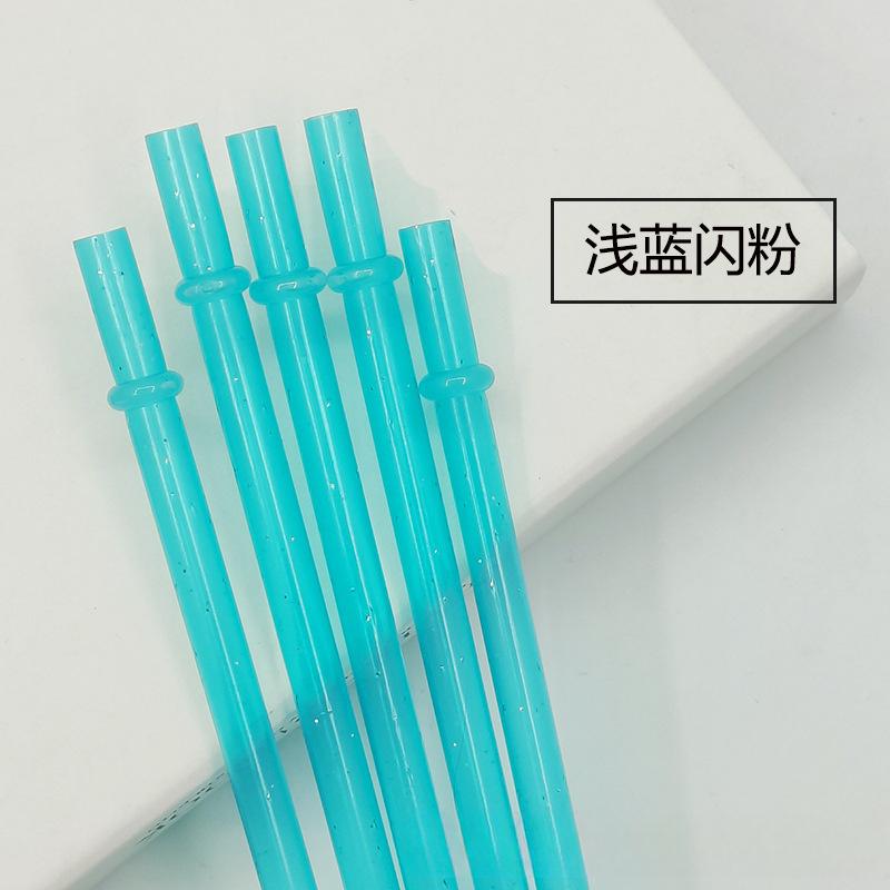 Colorful PP Plastic Sparkling Powder Straw with Ring Reusable Straw Beverage Cup with Buckle Hard Straight Tube
