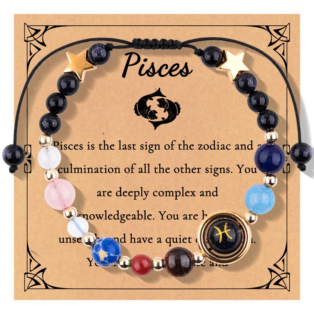12 constellations woven adjustable bracelet gold beads star constellation symbol pendant eight planets planet bracelet