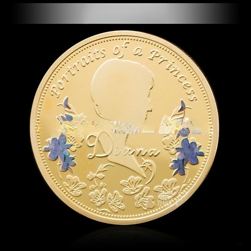 Królowa Elżbieta II, Diana, Moneta Pamiątkowa Motyl Różany, Kolekcjonerska, Oprawiona Diamentami, Moneta Pozłacana Złotem Miłość