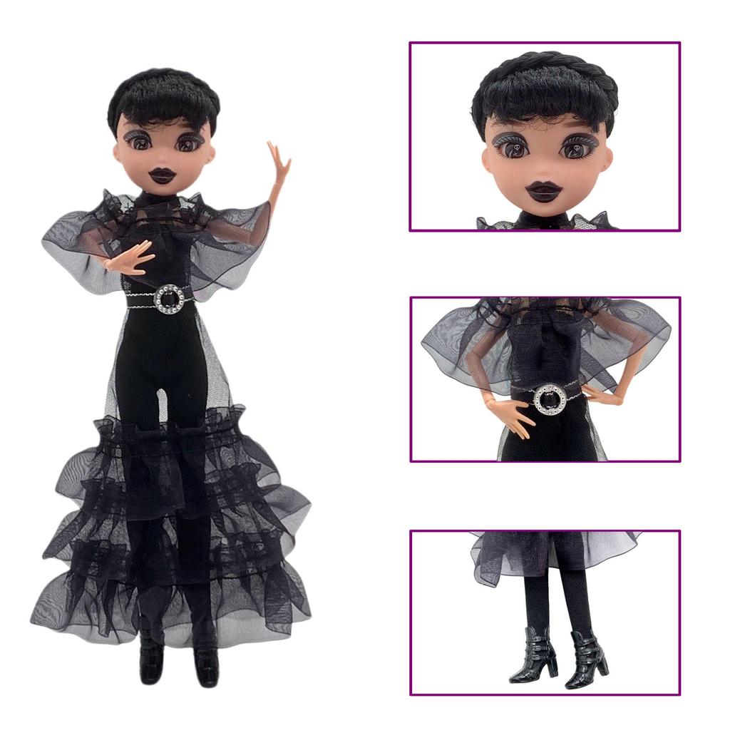 Adams Wednesday Doll in Gothic Black Formal Dress - Rave'n Figure