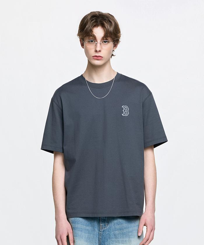 Emelbi Vintage Denim-Like Monogram Big Lux Oversized Short Sleeve T-Shirt Bos (D.Grey)