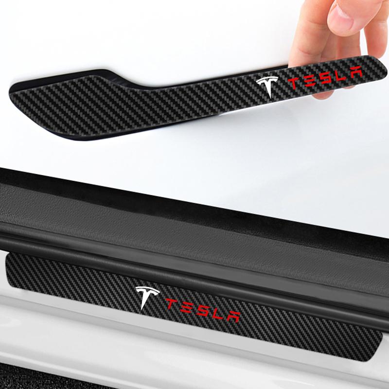 LZDF8 Carbon fiber Car Door threshold Sticker Door Handle Bowl Scratch Protective Sticker For Tesla model 3 model X Y style Roadster