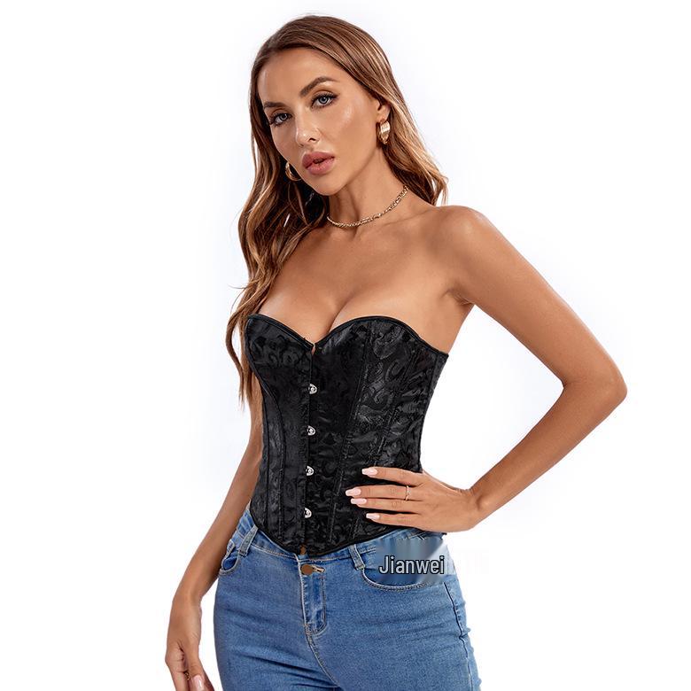 Vintage Fishbone Corset Crop Top: Drawstring, Waist Cincher, Tummy Control, Backless, Short Court Bodysuit with 4 Hooks.