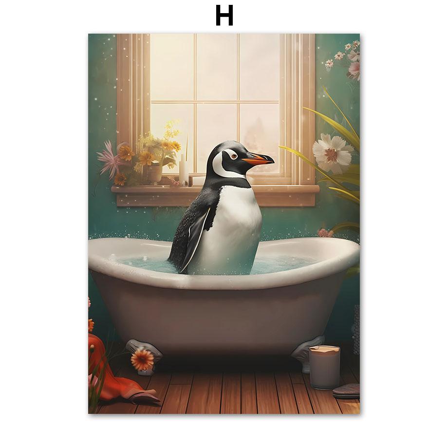 Funny Koupelna Humor Zebra Žirafa Lev Prase Pes Kočka Skot Tučňák Sova Nástěnná výzdoba domova Toaleta Plakát Umělecká reprodukce Obraz na plátně