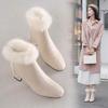 Real rabbit fur snow boots women's winter 2025 new suede high-heeled Martin boots piled and thickened thermal cotton boots