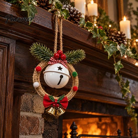 Festive Party Supplies Christmas Bell Pendant for Holiday Decor, Metal Hanging Ornament with Xmas Door Window Decor Hemp Rope Tree Wall And Decoration
