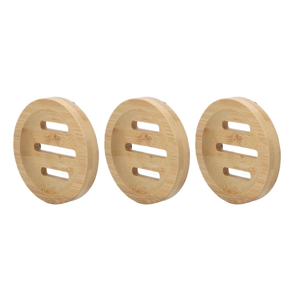 3 Stück Bambus Runde Seifenschale Zuhause Badezimmer Retro Elegant Selbstentwässernde Seifenhalter Ablage für Küche