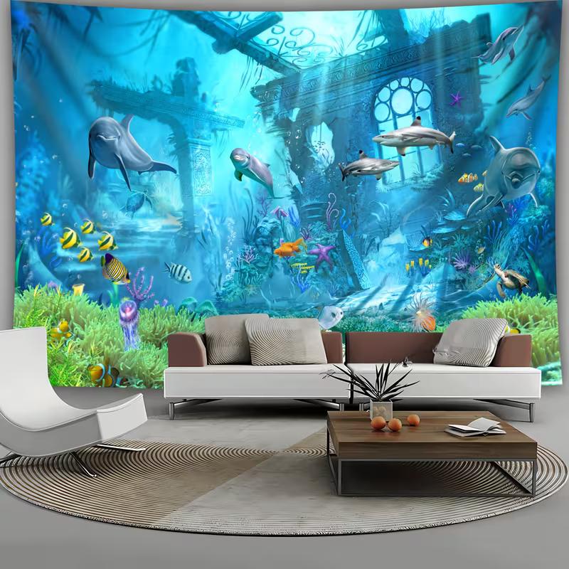 2D Coral Reef Underwater Tapestry for Aquarium & Ocean Party Photo Booth Background
