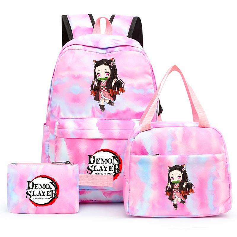 3ks/set Anime Demon Slayer Batoh pro dívky Chlapci Back To School Bag with Lunch Bag Student Bookbag Muži Ženy Cestovní taška Mochil