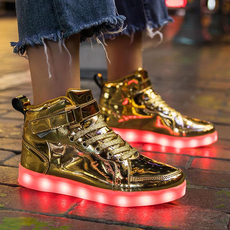 Kids High-tops Lights Up Shoes USB Charger Basket LED Children Shoes Trendy Kids Luminous Sneakers Sports Tennis Shoes