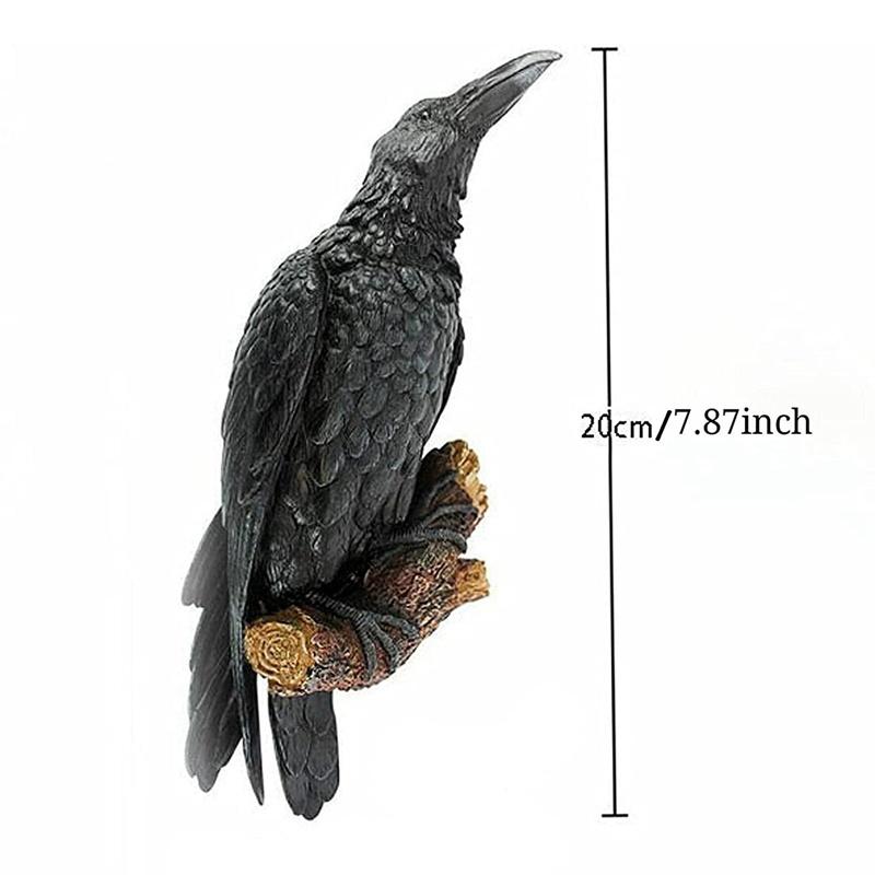 Black Raven Statue Fake Raven Resin Statue Bird Crow Sculpture Outdoor Crows Halloween Decor Garden Courtyard Animal Decoration