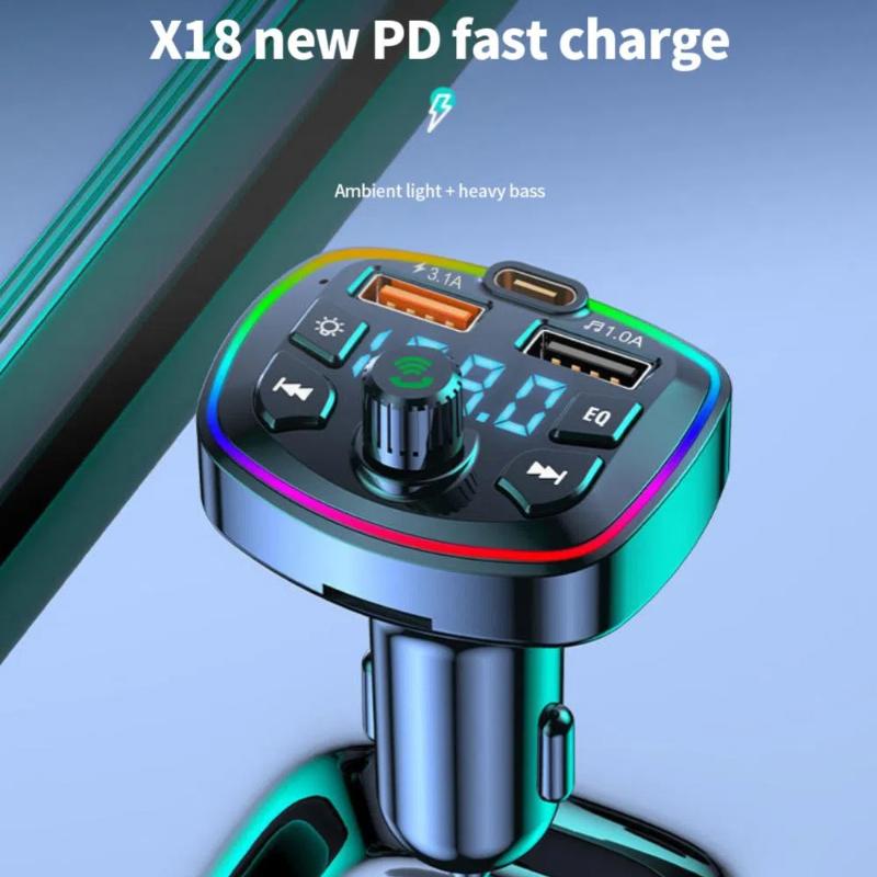 Hands-free Mp3 Music Player Fast Charging Cigarette Lighter Dual Usb Colorful Ambient Light Car Accessories Fm Transmitter