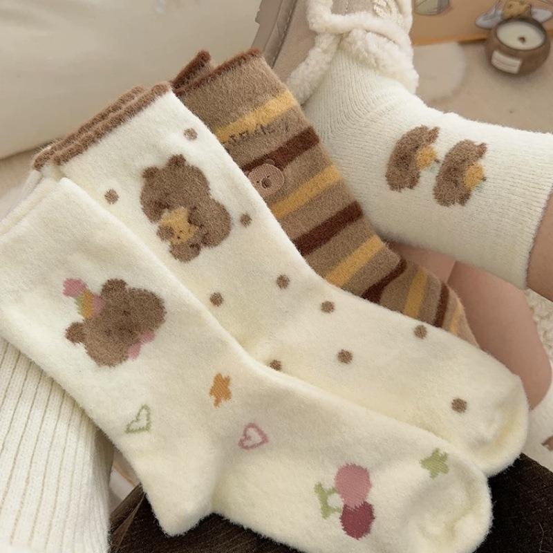 Ladies Autumn and Winter Thickened Warm Lovely Cartoon Moon Son Home Floor Tube Socks