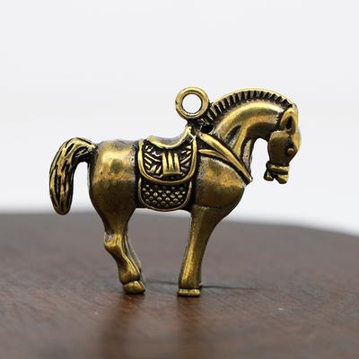 Vintage Creative Handmade Brass Zodiac Horse Statue Horse Key Chain Pendant Birthday Gift