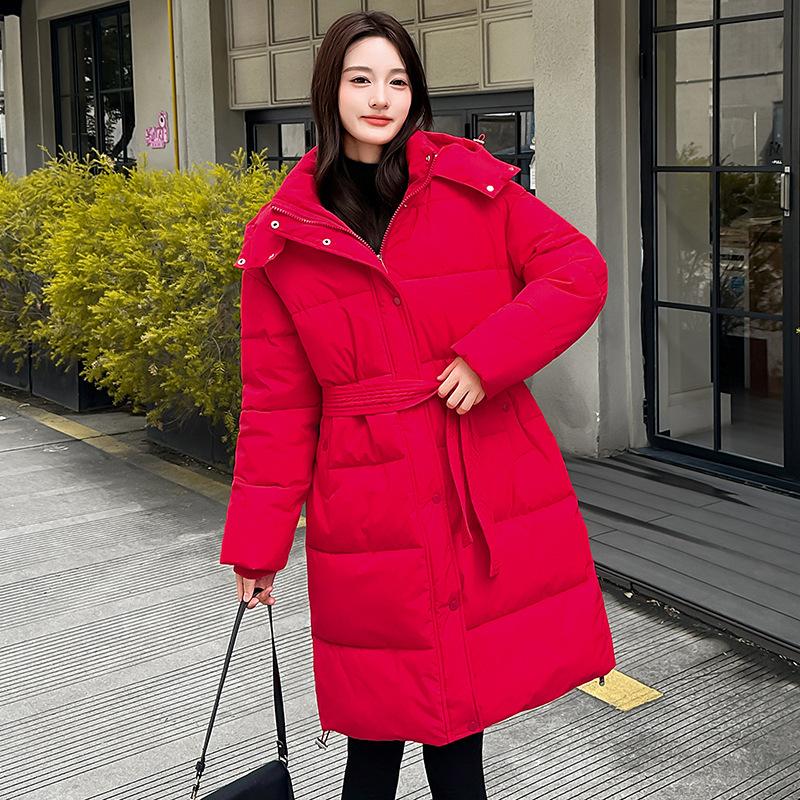 New winter clothing jacket long over the knee winter fashion medium and long slim hooded down cotton clothing women