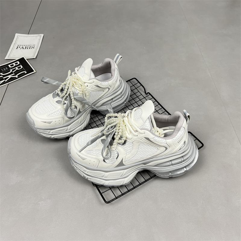 Neues Paar Schnürsenkel, Dad-Schuhe, Damen 2025 dicksohlige erhöhte Mesh-Oberfläche, atmungsaktive und leichte lässige Sportschuhe, Farbabstimmung
