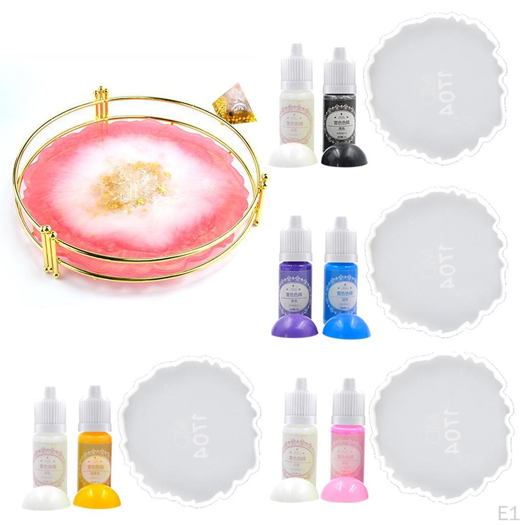 10 Resin Pigment Mixing Coloring Epoxy Craft Silicone Moulds Coaster Casting Tray Kunst