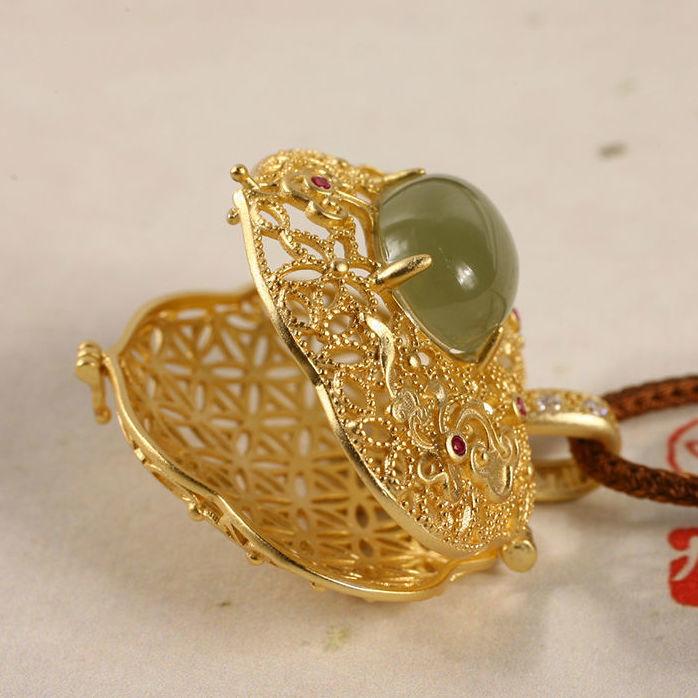 Natural Hetian Jasper Geometric Open Hollow Pendant Necklace Chinese Retro Light Luxury Charm Women'S  Jewelry