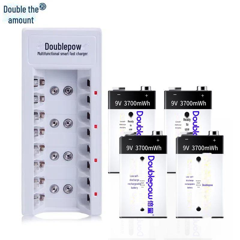9V Lithium Battery Charger Set with Rechargeable High-Capacity 9V Batteries