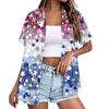 Women's Casual Short Sleeve Button Down Shirt Independent Day Star Print Collar Blouse Lightweight Summer Top