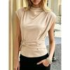 High Neck Sleeveless Metal Buckle Belt Waist Cinching Slim Fit Commuter Blouse