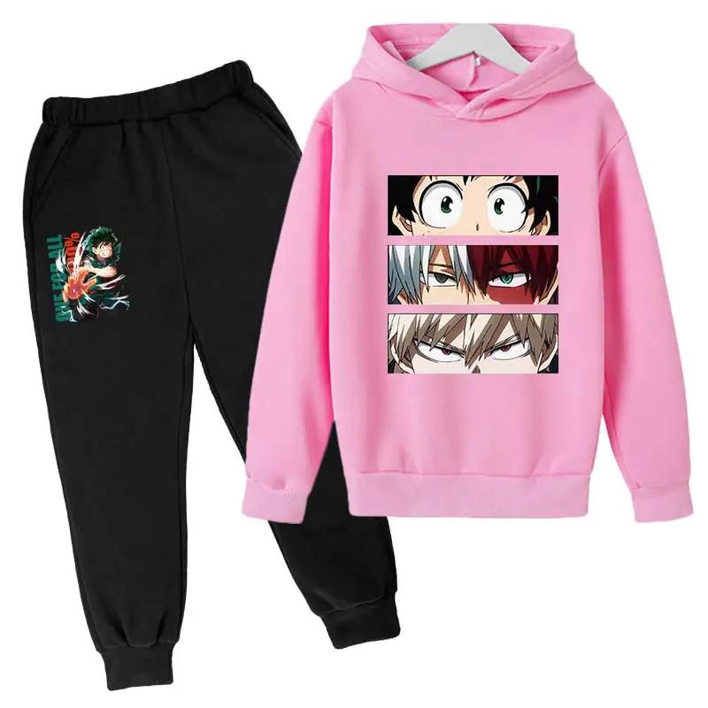 Japanese My Hero Academia Suit Graphic Long Sleeve Hoodies+pant Anime Funny Bakugou Katsuki Harajuku Fashion Sudadera Sweatshirt