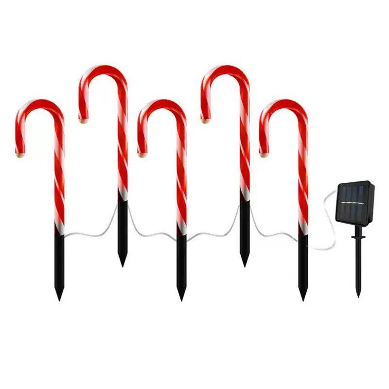 Solar LED Candy Cane & Snowflake Outdoor Christmas Lawn Lights Solar - Five Candy Canes without Ornaments теплый белый