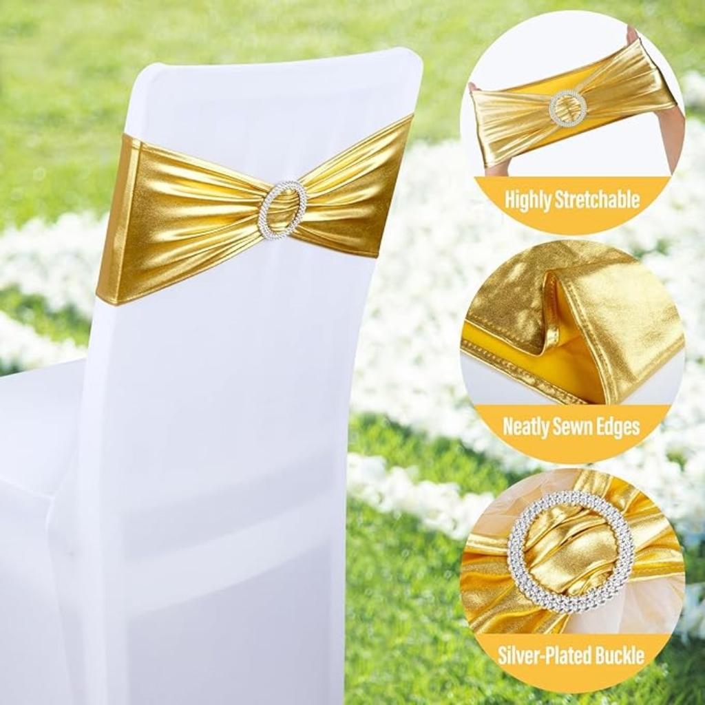 5pcs Chair Sashes BandsStretch Chair Ties Bows with Buckle Slider Metallic Stretch Spandex Chair Sashes with Bucklefor Christmas