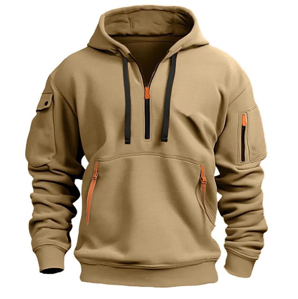 European Men's Hooded Zipper Sweatshirt with Multi-Pocket Pullover - Spring & Autumn Casual Jacket