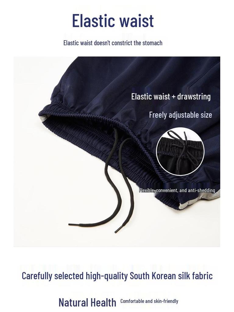 Unisex Dark Blue School Pants with Reflective Stripe – Light, Loose, and Straight Leg for Spring and Autumn