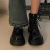 2025 Vår Nye Dame Støvler Mote Retro Tykksålede Høye Fritidsstøvler Allsidig Britisk Stil Stor Hode Stropp Korte Støvler