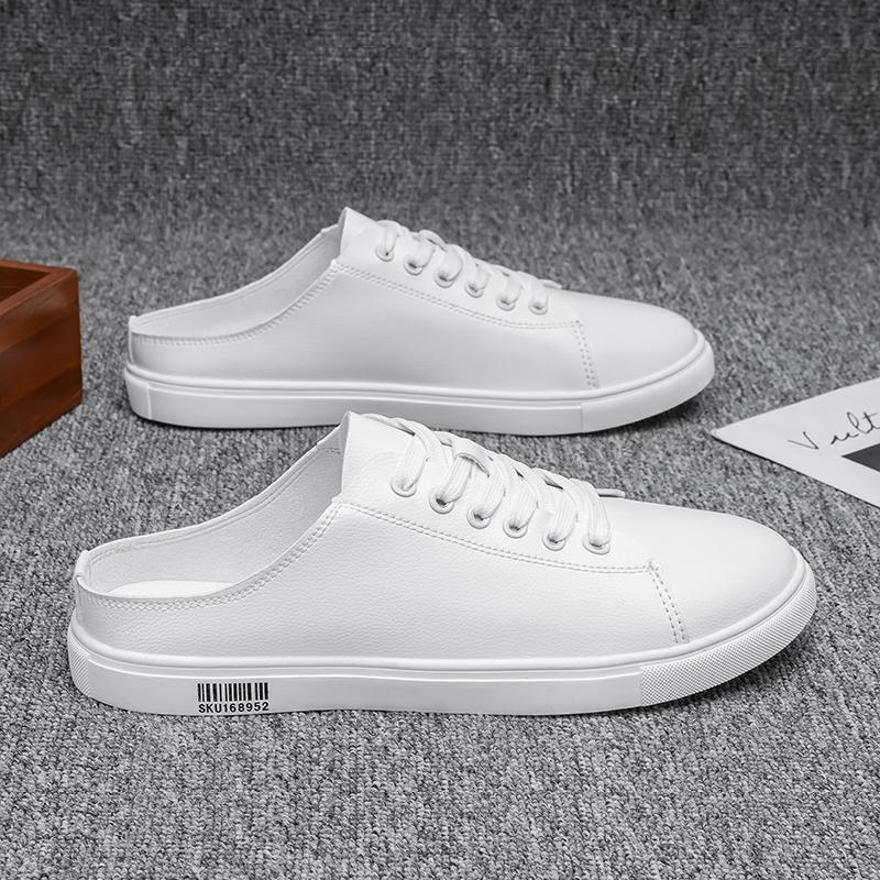 New Summer Mens Casual Leather Shoes Slip on Half Shoes for Man Breathable Flats Personality Man Slippers Handmade Muller Shoes