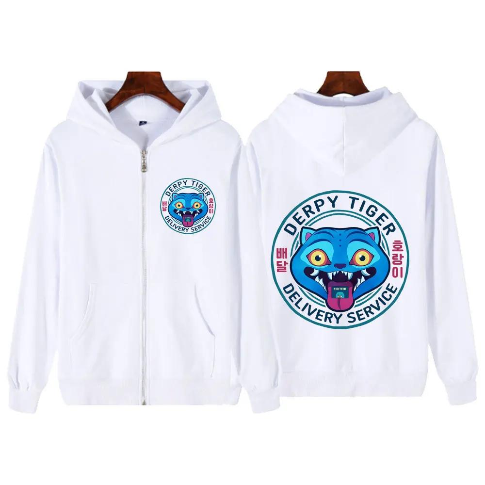 KPop Demon Hunters Huntrix Μπλε Τίγρης Derpy Γραφικό Μπλούζες με Φερμουάρ με Εκτύπωση Ανδρικές Γυναικείες Μόδα Φούτερ Μπουφάν Παλτό Harajuku