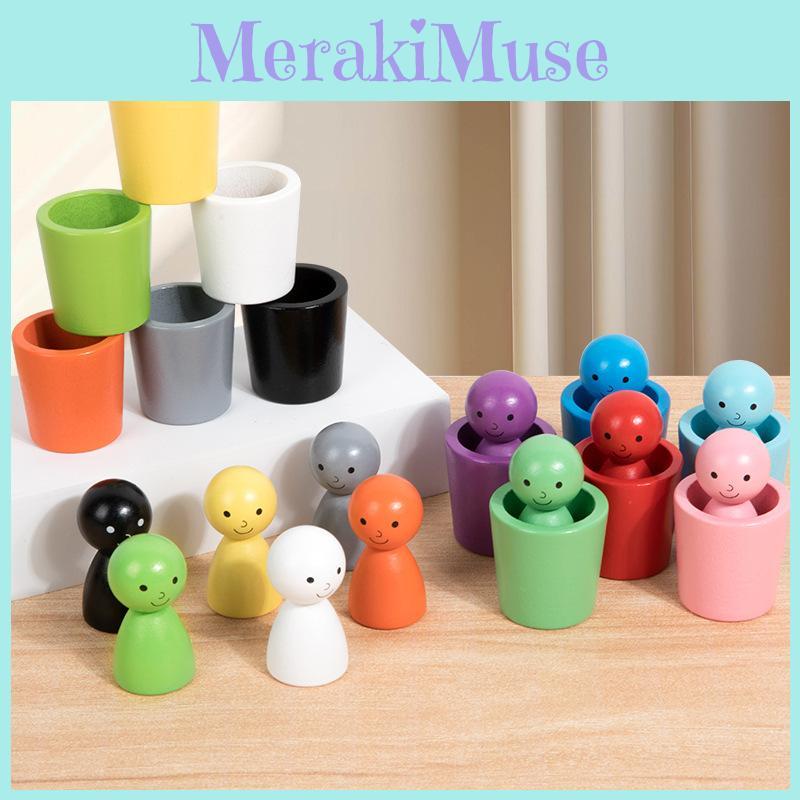 Montessori Farb-Sortierbecher aus Holz für Kinder Hand-Auge-Koordination Lernspielzeug