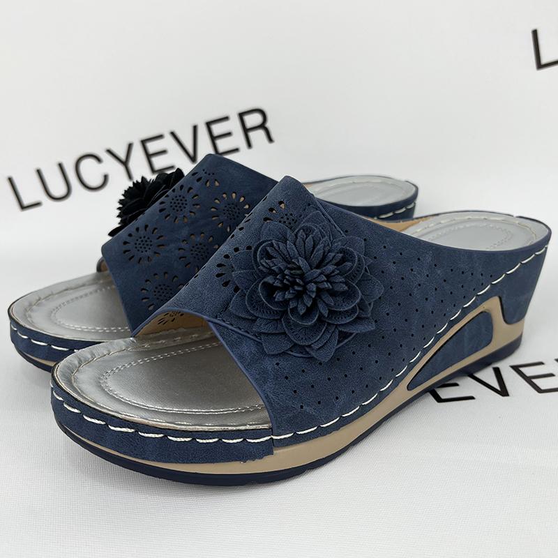 Lucyever Flower Platform Wedges Heels Slippers Women Hollow Out Thick Sole Sandals Woman Summer 2024 Plus Size Casual Shoes 43