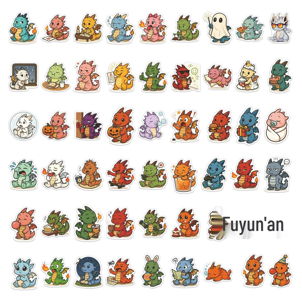 54 Q-Version Dinosaur Stickers - Creative, DIY, Waterproof, Ideal for Kids' Journals & Phones.