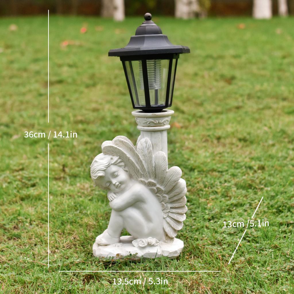 JYL TS/078,Hot Sale Cement Color Leaning Angel Resin Statue Solar Light for Outdoor Garden Decor Lamp