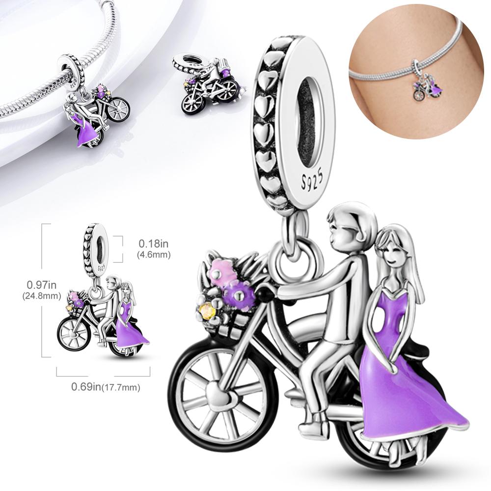 Copper Purple Murano Bead Pansy Flower Dangle Charm Fit Original Brand Bracelet And Necklace Jewelry