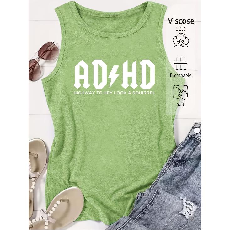 Elegant Vest for Women ADHD Fun Lightning-Imitation Letter Print Casual Loose Summer Vest Fashionable, Unique, and Quirky Tops Suitable for